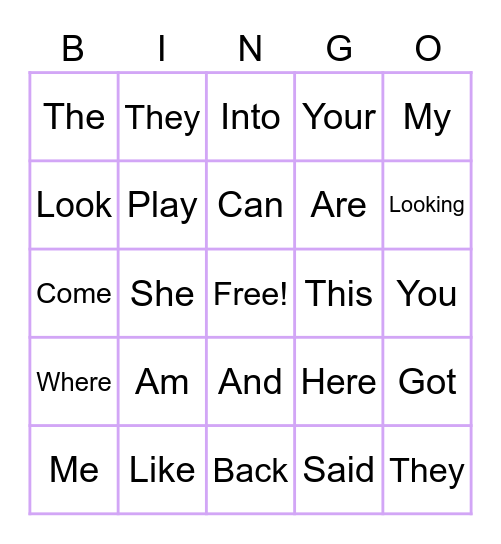 Sight Word Bingo Card