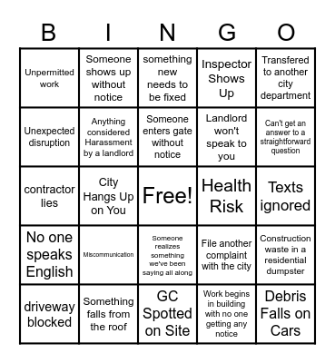 CONSTRUCTION Bingo Card