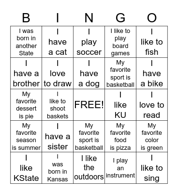 Family Bingo Card