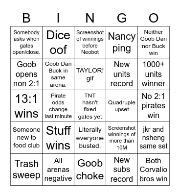 Food Club 2 Bingo Card