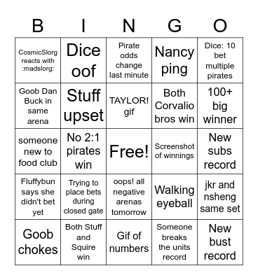 Food Club 2 Bingo Card