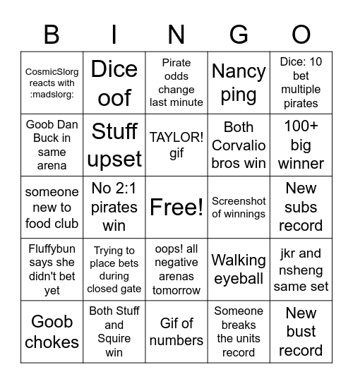 Food Club 2 Bingo Card