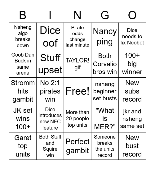 Food Club 2 Bingo Card