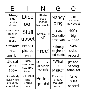 Food Club 2 Bingo Card