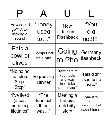 Paul Bingo Card