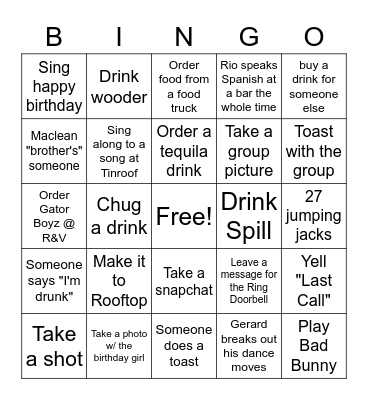 Blee's Bar Brawl Bingo Card