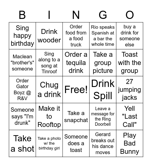 Blee's Bar Brawl Bingo Card