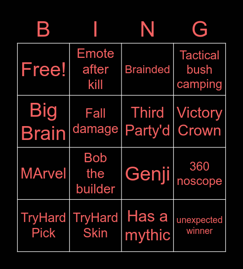 Noobs in Combat Bingo (by WhitetheCa) Bingo Card