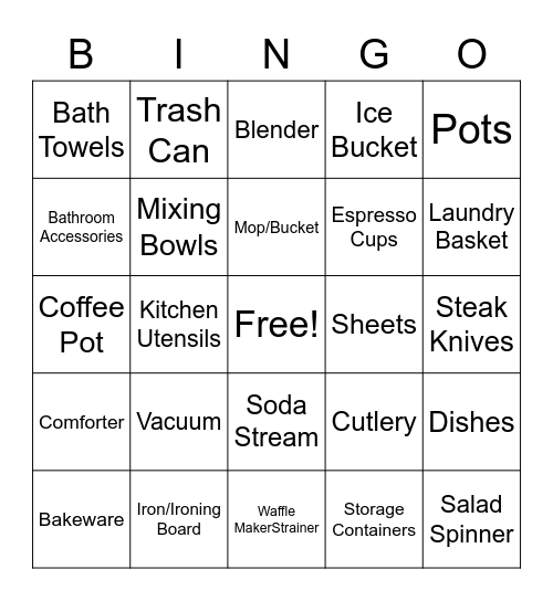 Sam's Bridal Shower Bingo Card