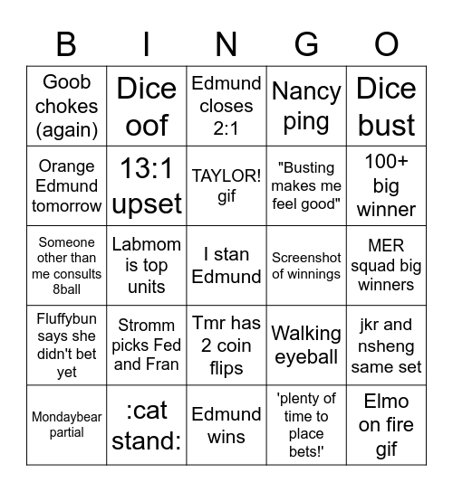 Food Club 2 Bingo Card