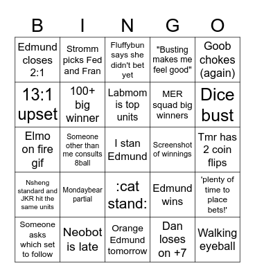 Food Club 2 Bingo Card