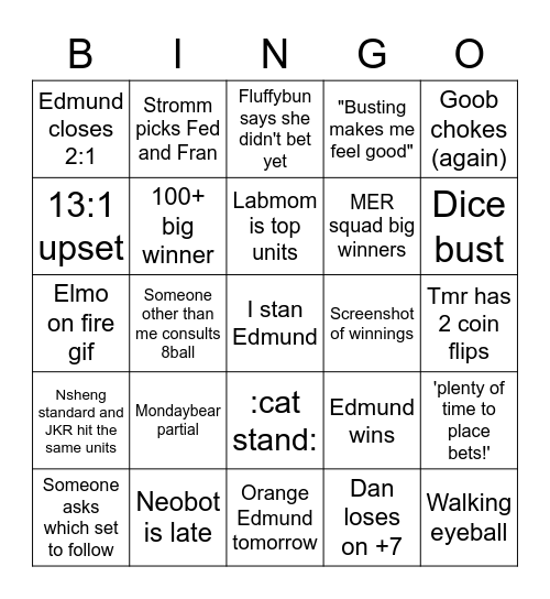 Food Club 2 Bingo Card