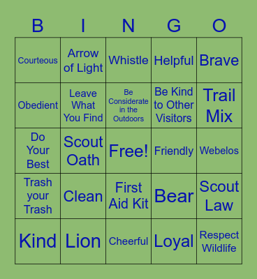 Cub Scout Bingo Card