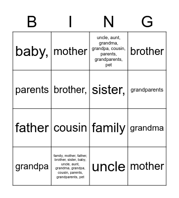 Family Bingo Card