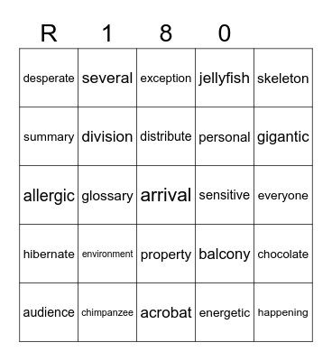 Red 180 Bingo Card