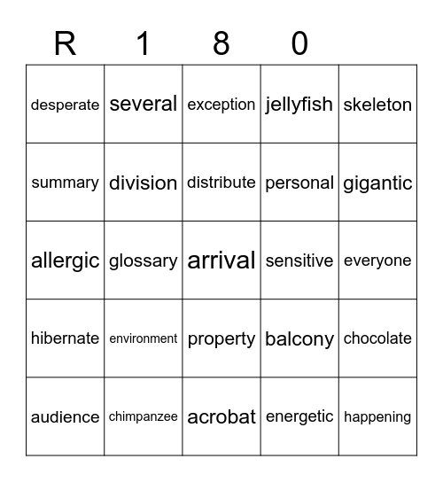 Red 180 Bingo Card