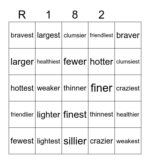 Red 182 Bingo Card