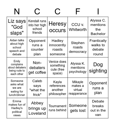NCCFI 2023 (Day 2) Bingo Card