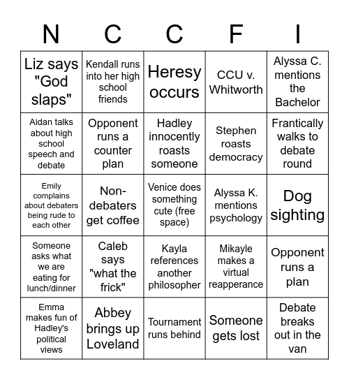 NCCFI 2023 (Day 2) Bingo Card