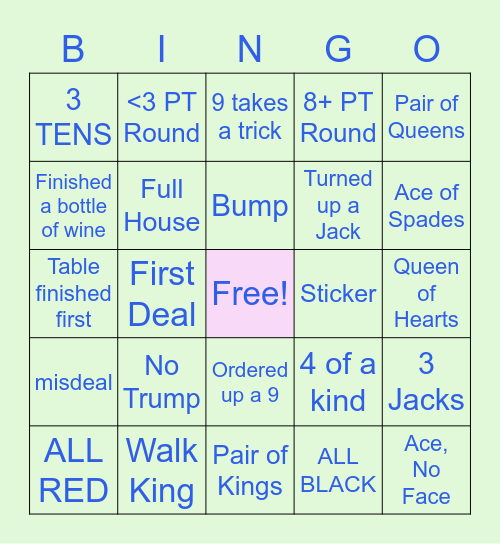 Fox Hill Card Club Bingo Card