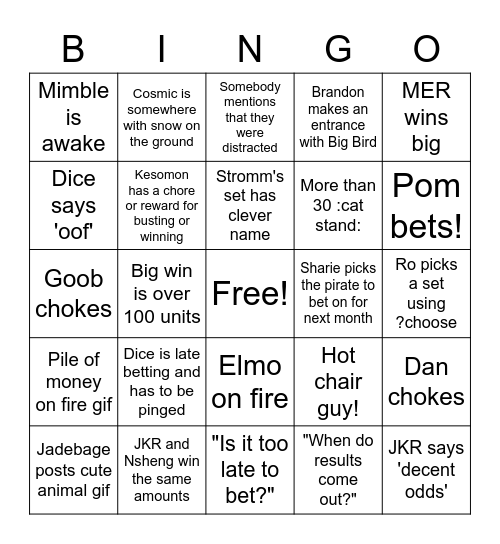 Food Club 2 Bingo Card