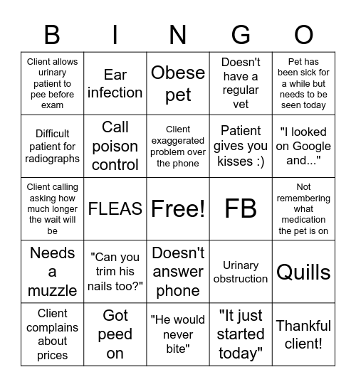 Veterinary ER Bingo Card