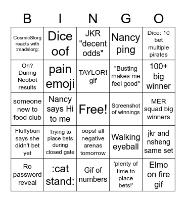 Food Club 2 Bingo Card