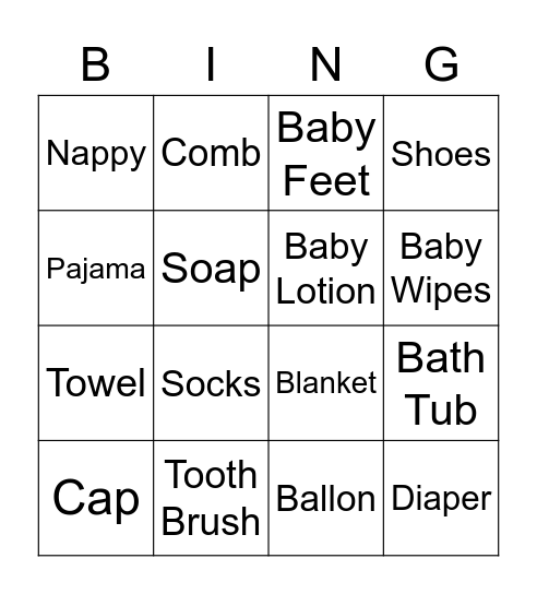 Smiran's Baby Shower Bingo Card