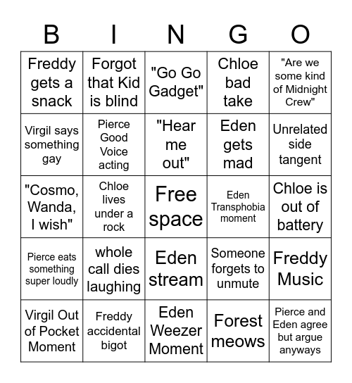 Midnight Crew Bingo Card