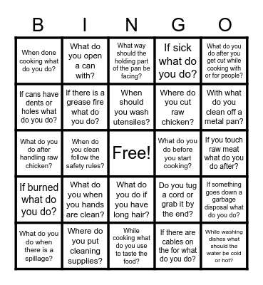 Kitchen Safety Bingo Card