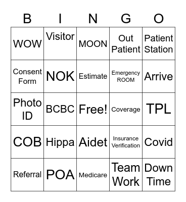 Patient Access Bingo Card