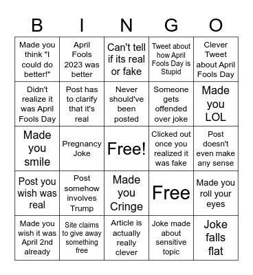April Fools 2023 Bingo Card
