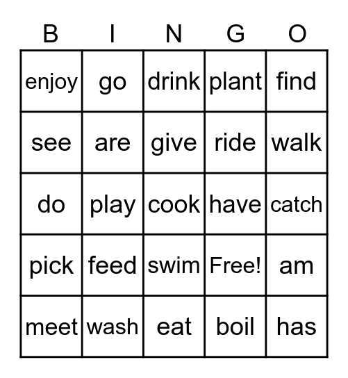 past tense Bingo Card