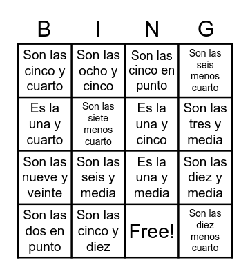 ¿Qué hora es? Bingo Card