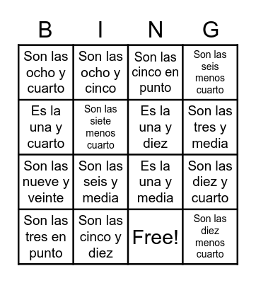 ¿Qué hora es? Bingo Card