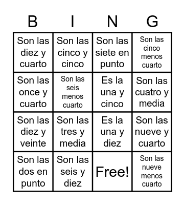 ¿Qué hora es? Bingo Card