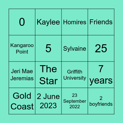 Sylvaine & Co Bingo Card