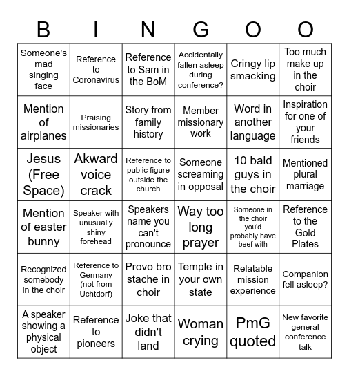 General Conference April 2023 Bingo Card