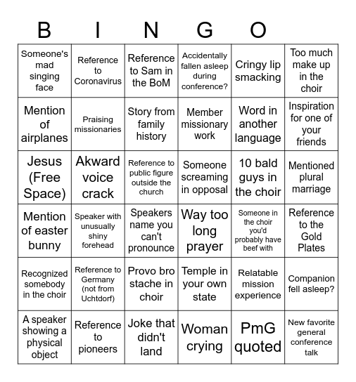 General Conference April 2023 Bingo Card