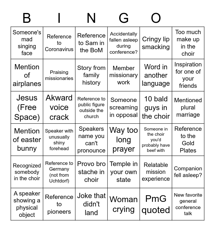 General Conference April 2023 Bingo Card