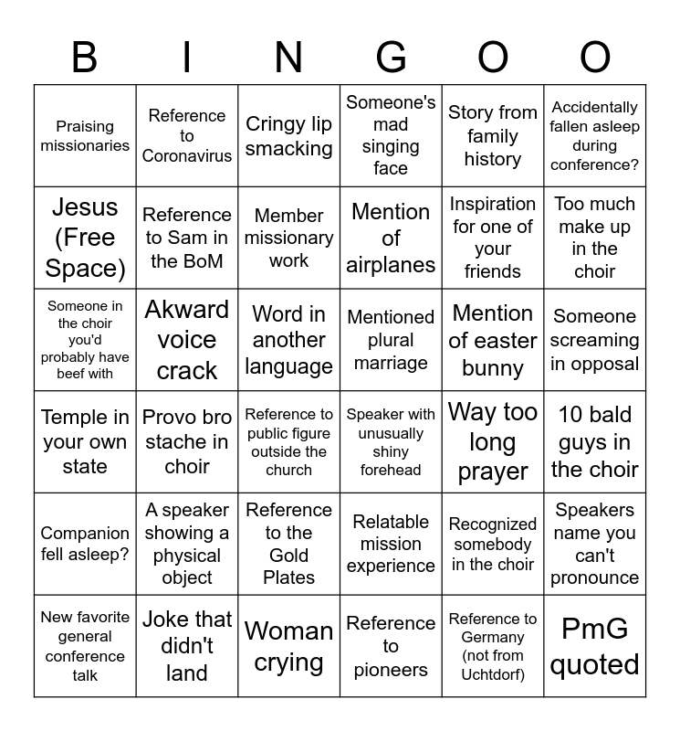 General Conference April 2023 Bingo Card