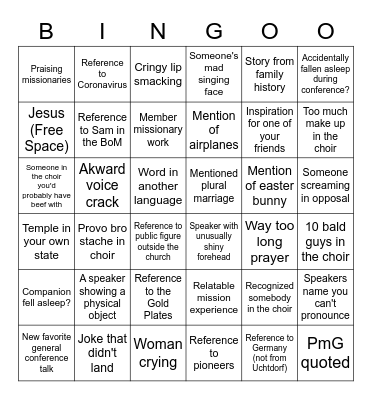 General Conference April 2023 Bingo Card