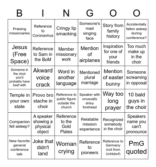 General Conference April 2023 Bingo Card