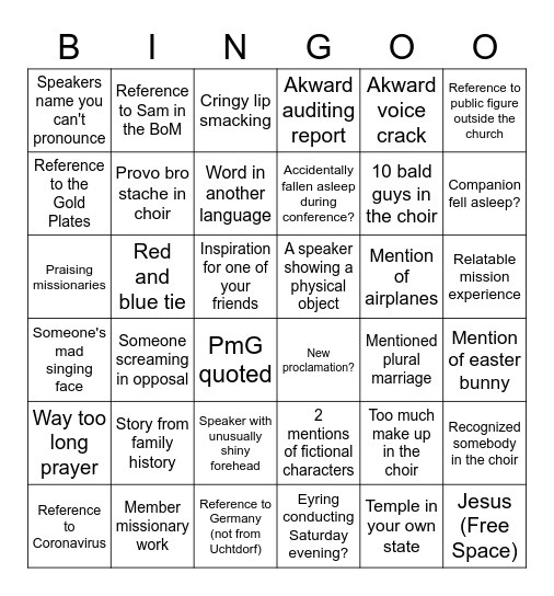 General Conference April 2023 Bingo Card