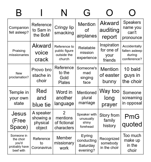 General Conference April 2023 Bingo Card