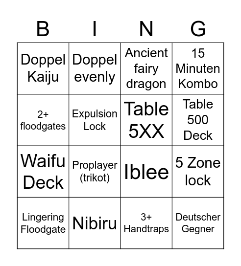Yugi Bingo Card