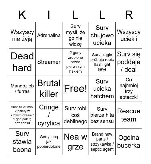 KILLER BINGO Card