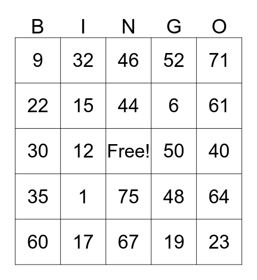 Untitled Bingo Card