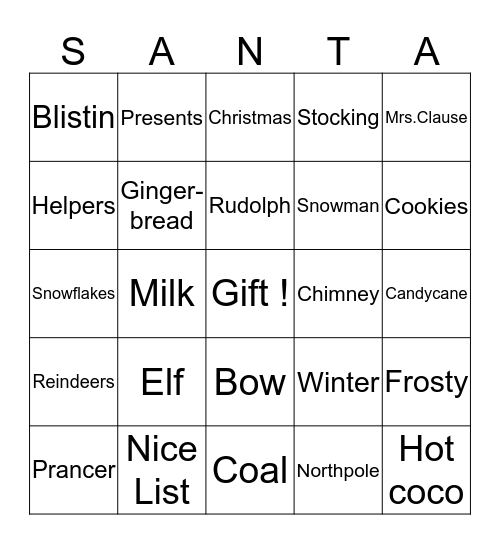 Christmas Bingo  Bingo Card
