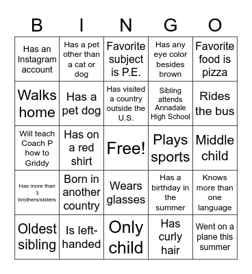 Untitled Bingo Card